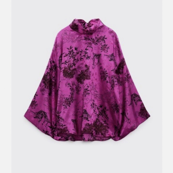 NWT, ZARA PRINTED JFUSHIA ACQUARD BLOUSE, S - Picture 6 of 9